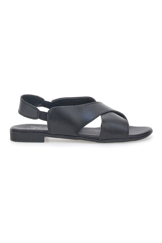 Schwarze flache Sandalen aus echtem Leder im Pittarello-Look 225435