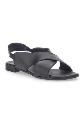Schwarze flache Sandalen aus echtem Leder im Pittarello-Look 225435