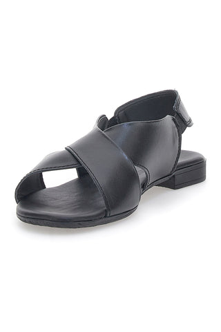 Schwarze flache Sandalen aus echtem Leder im Pittarello-Look 225435