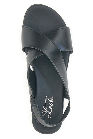 Schwarze flache Sandalen aus echtem Leder im Pittarello-Look 225435