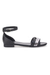 Flache schwarze Sandalen mit silbernen Details im Pittarello-Look 225410