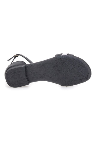 Flache schwarze Sandalen mit silbernen Details im Pittarello-Look 225410