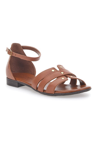 Braune flache Sandalen aus echtem Leder im Pittarello-Look 225485