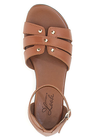Braune flache Sandalen aus echtem Leder im Pittarello-Look 225485
