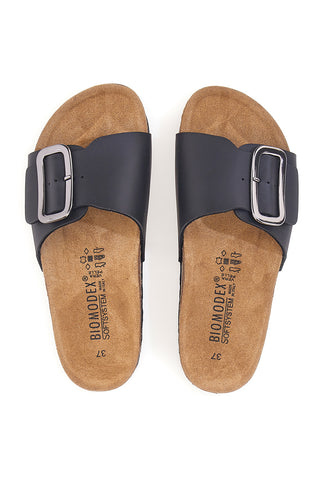 Schwarze Hausschuhe, hergestellt in Italien, mit echtem Lederfußbett Biomodex 31836