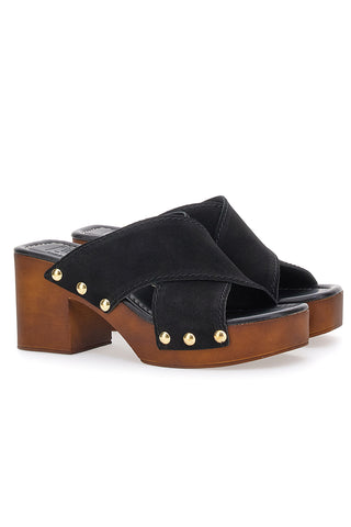 Zoccoli Neri in Pelle e con Tacco Pittarello Love 5232