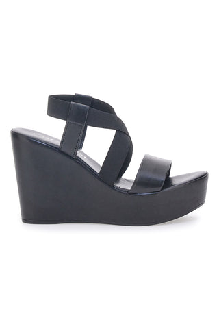 In Italien hergestellte schwarze Sandalen mit Keilabsatz für Damen kosten 1