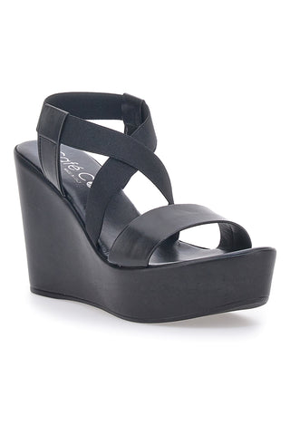 In Italien hergestellte schwarze Sandalen mit Keilabsatz für Damen kosten 1