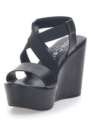 In Italien hergestellte schwarze Sandalen mit Keilabsatz für Damen kosten 1