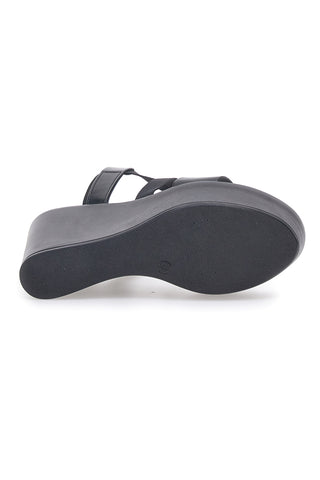 In Italien hergestellte schwarze Sandalen mit Keilabsatz für Damen kosten 1