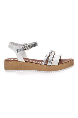 Weiße und silberne Sandalen mit Plateau Mio Tempo 4194