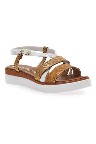 Cognacfarbene Sandalen, hergestellt in Italien, Mio Tempo 4827