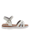 Weiße und silberne Sandalen mit gekreuzten Bändern und Riemen Plocadi 003