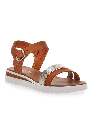 Cognacfarbene Sandalen, hergestellt in Italien, Plocadi 001