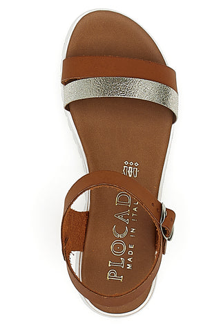 Cognacfarbene Sandalen, hergestellt in Italien, Plocadi 001