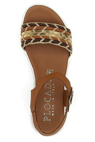 Cognacfarbene Sandalen mit Riemen, italienisches Produkt Plocadi 021