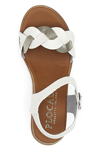 Weiße und platinfarbene Sandalen mit 4,5 cm hoher Plateausohle Plocadi 3007