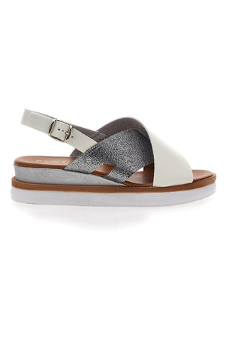 Weiße und silberne Sandalen mit Plateau Plocadi 3004