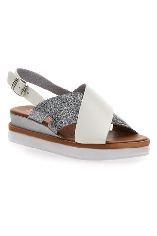 Weiße und silberne Sandalen mit Plateau Plocadi 3004