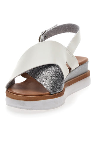 Weiße und silberne Sandalen mit Plateau Plocadi 3004