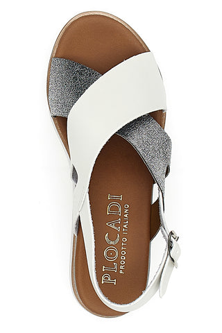 Weiße und silberne Sandalen mit Plateau Plocadi 3004