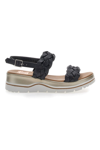 Schwarze Plateausandalen aus echtem Leder Pittarello Elite 81436