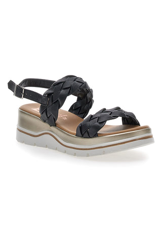 Schwarze Plateausandalen aus echtem Leder Pittarello Elite 81436