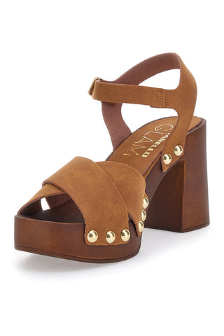 Clogs braune Sandalen mit 9 cm Absatz Pittarello 8507