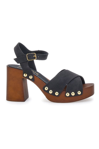 Zoccoli Sandali Neri Con Tacco 9 Cm Pittarello 8507