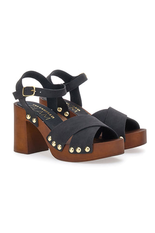 Zoccoli Sandali Neri Con Tacco 9 Cm Pittarello 8507