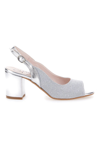 Silberne Sandalen mit Absatz und Slingback-Riemen Pittarello Glam 916