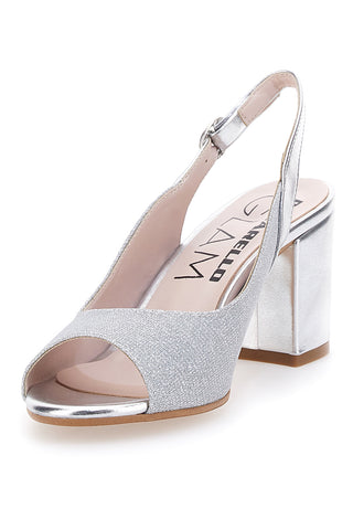 Silberne Sandalen mit Absatz und Slingback-Riemen Pittarello Glam 916