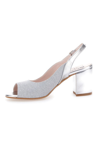 Silberne Sandalen mit Absatz und Slingback-Riemen Pittarello Glam 916