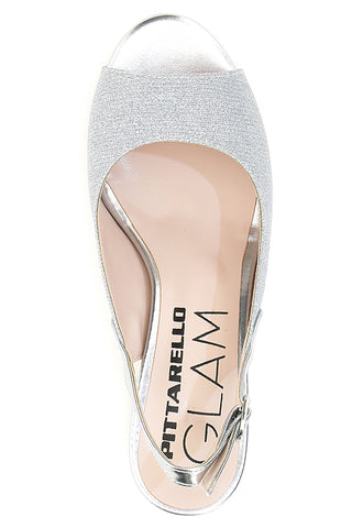 Silberne Sandalen mit Absatz und Slingback-Riemen Pittarello Glam 916