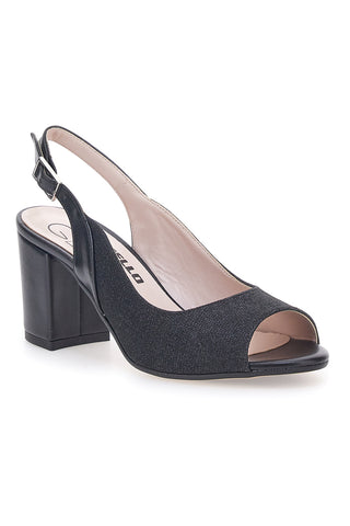 Sandali Neri Con Brillantini e Cinturino Sling-back Pittarello Glam 916