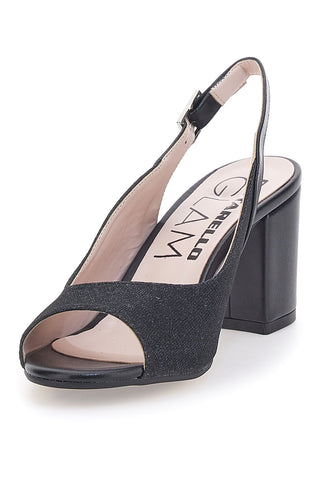 Schwarze Sandalen mit Glitzer und Slingback-Riemen Pittarello Glam 916