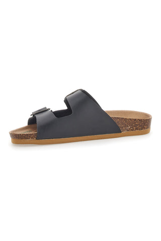 Schwarze Hausschuhe, hergestellt in Italien, mit verstellbaren Riemen, Bio Up 25403