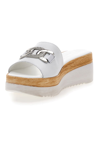 Ciabatte Bianche con Catenina Argento e Platform Pittarello Love 3456