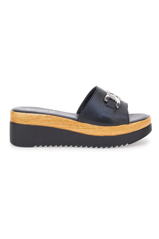 Schwarze Hausschuhe mit Plateau und Silberkette Pittarello Love 3456