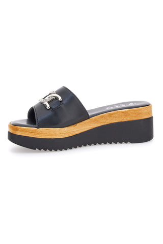 Schwarze Hausschuhe mit Plateau und Silberkette Pittarello Love 3456