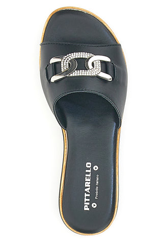 Schwarze Hausschuhe mit Plateau und Silberkette Pittarello Love 3456
