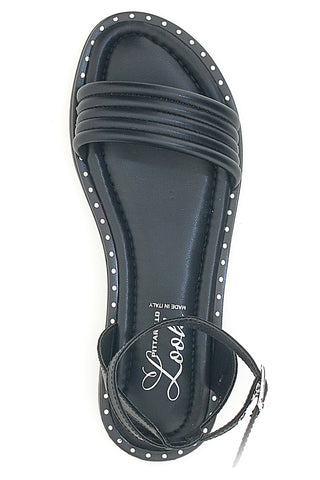 Flache schwarze Sandalen mit verstellbarem Riemen im Pittarello-Look DC43877