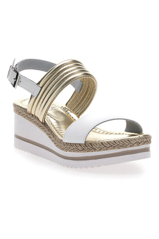 Weiß-goldene Sandalen mit First-Line-Keilabsatz DC345109