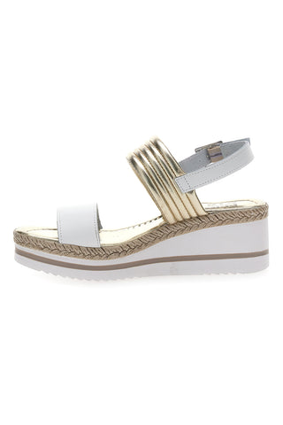Weiß-goldene Sandalen mit First-Line-Keilabsatz DC345109