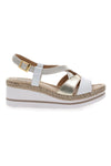 Weiße und goldene Sandalen mit Keilabsatz Prima Riga MK3234109