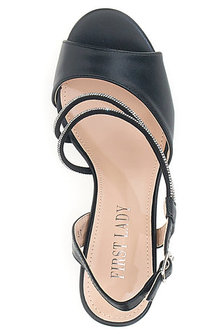Schwarze First Lady Sandalen mit Absatz und Strasssteinen 455