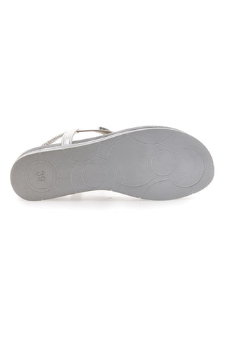 Flache silberne Sandalen mit blauen Steinen 39 SA