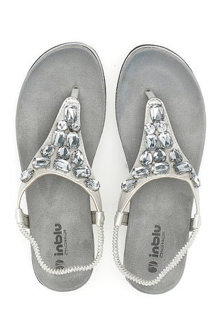 Flache silberne Sandalen mit blauen Steinen 39 SA