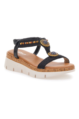 Schwarze Sandalen mit Applikationen und Perlen The First 60785