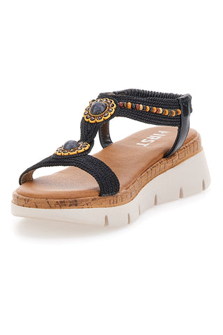 Schwarze Sandalen mit Applikationen und Perlen The First 60785